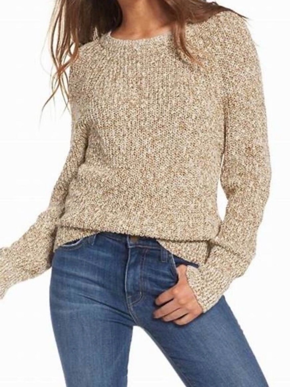 Free People Marled Cream Neutral Electric City Crewneck Sweater